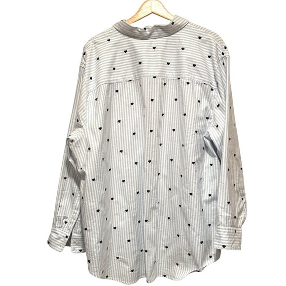 Crown & Ivy Size 2X Blue Embroidered Button Down Womens Striped Heart Shirt - Picture 4 of 9